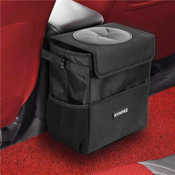 Car Trash Can with Lid - Car Trash Bag Hanging with Storage Pockets, Leak-Proof - Picture 1 of 7